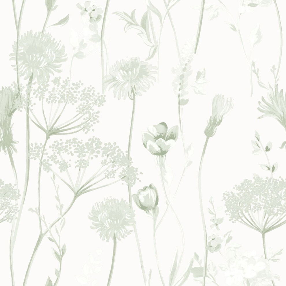 (10m x 53cm, Sage Green) Muriva Catherine Lansfield Meadowsweet Floral Wallpaper