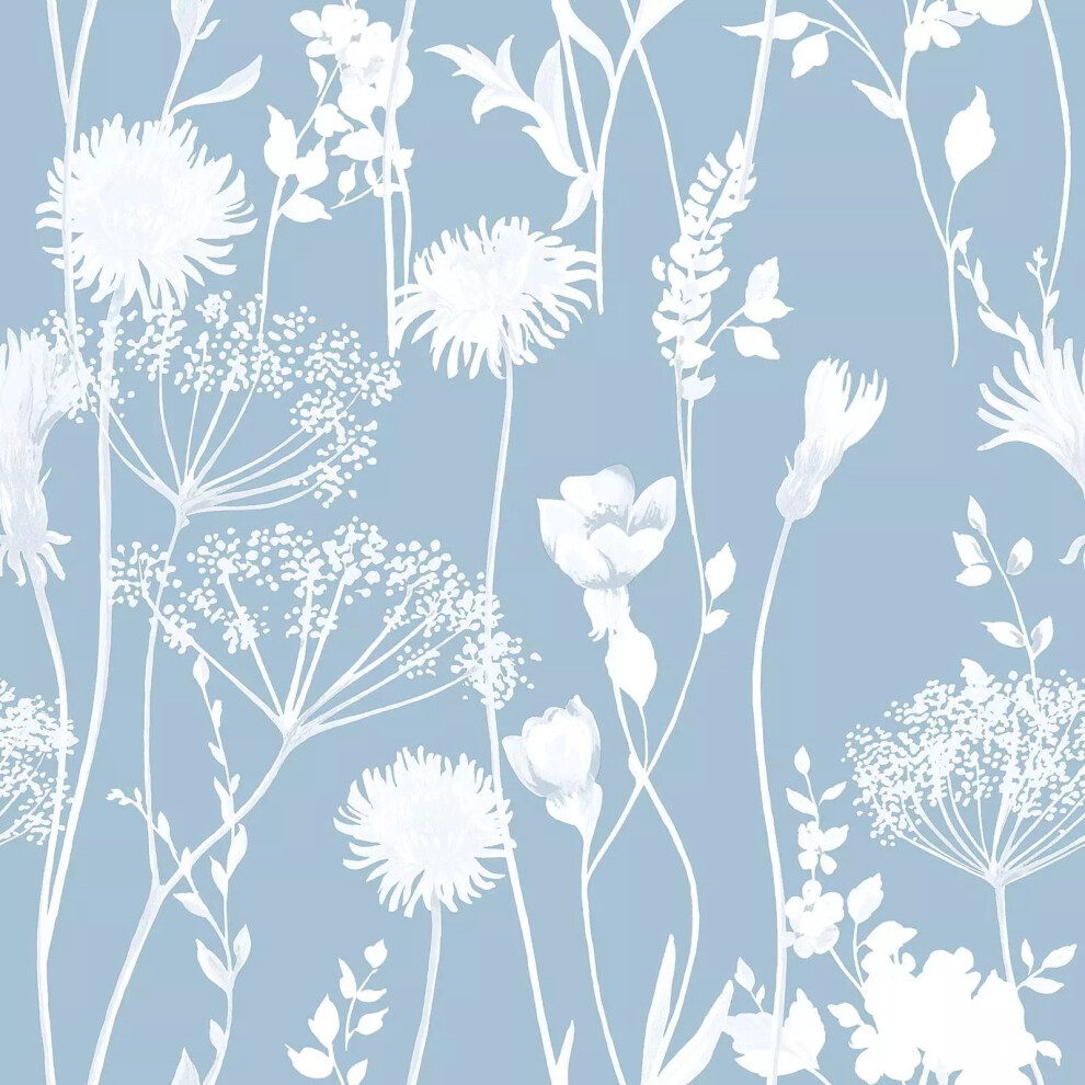 (10m x 53cm, Blue) Muriva Catherine Lansfield Meadowsweet Floral Wallpaper