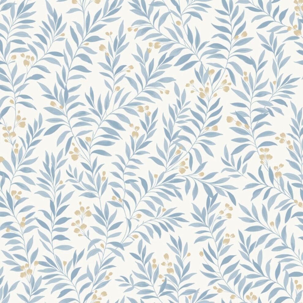 (10m x 53cm, Blue) Grandeco Maison Floral Trail Vinyl Textured Wallpaper