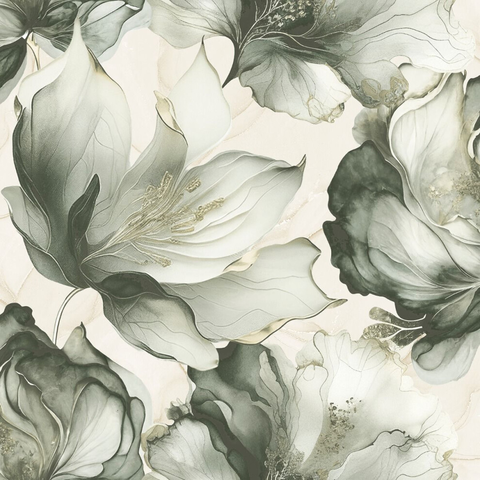 (10m x 0.5m, Green/Gold) Muriva Elysian Floral Wallpaper