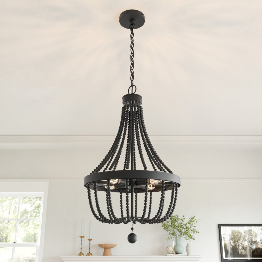 Streator 4-Light Wood Beaded Chandelier Black