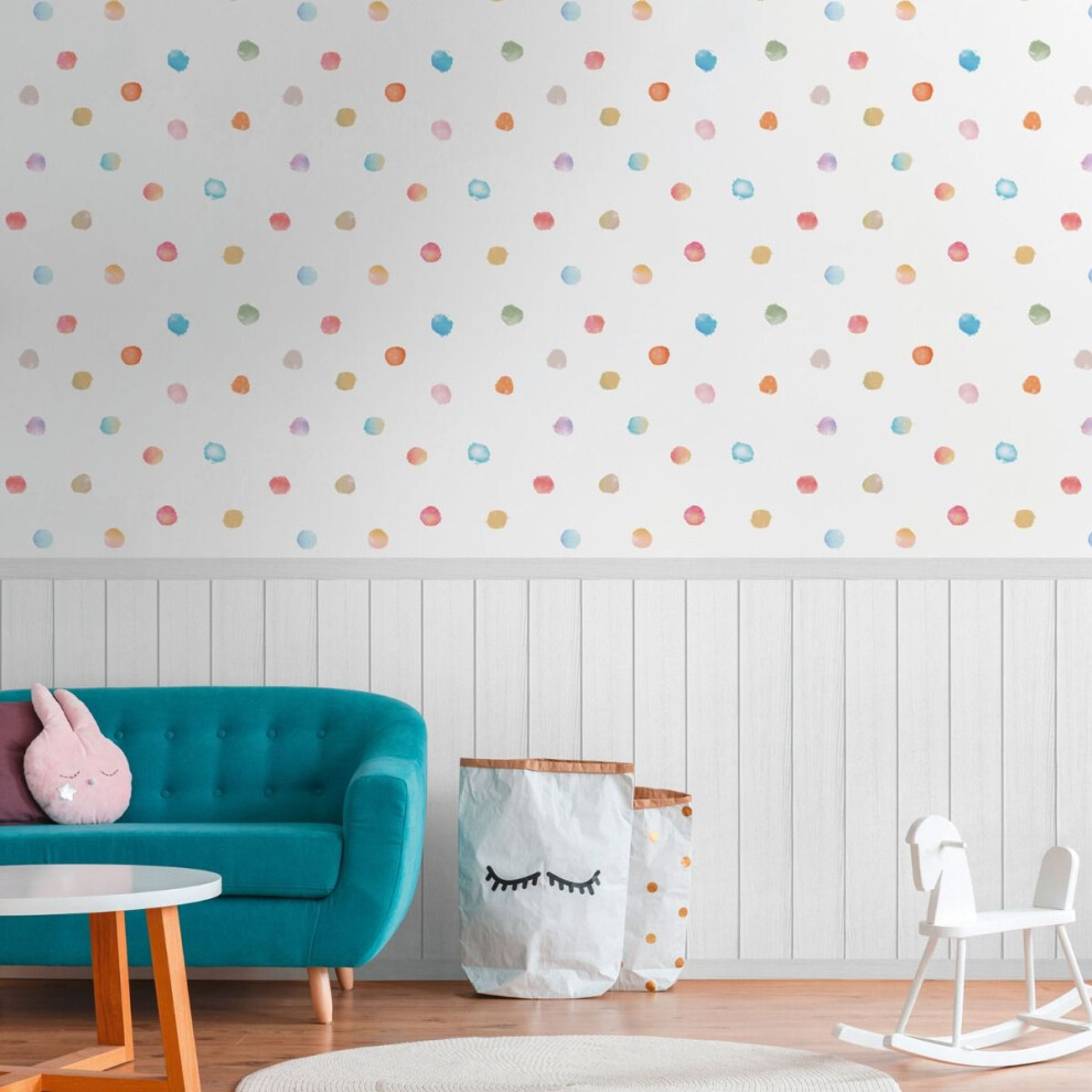 Dots And Wood Slats 2 in 1 Vinyl Textured Wallpaper