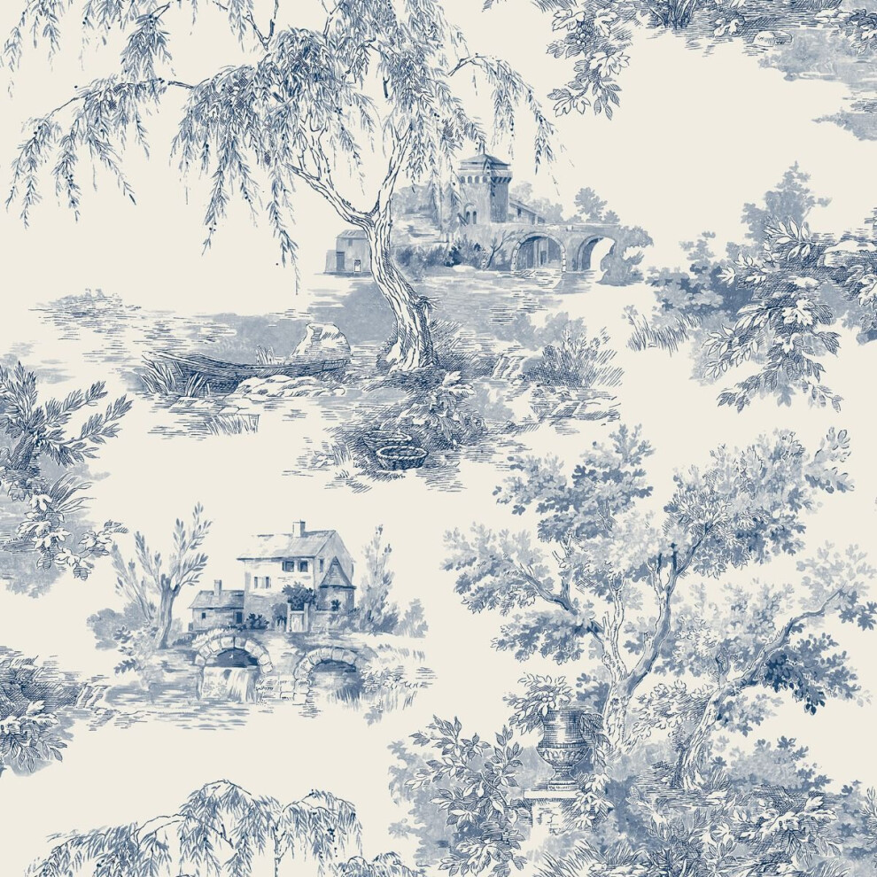 (10m x 53cm, Blue) Grandeco Toile Wallpaper