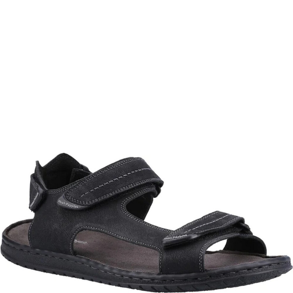 (7 UK, Black) Hush Puppies Mens Neville Leather Adjustable Strap Sandals