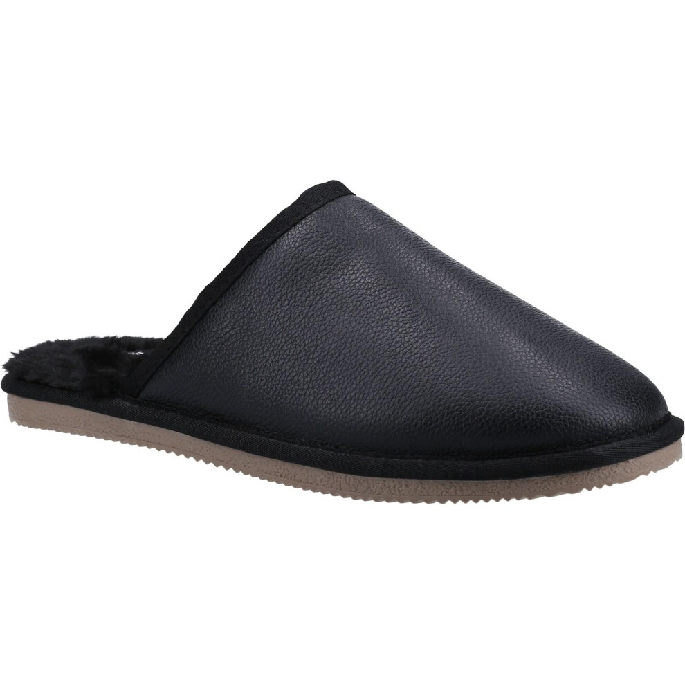 (10 UK, Black) Hush Puppies Mens Coady Leather Slippers