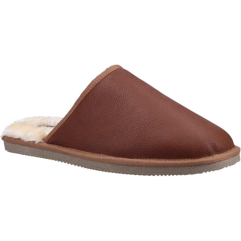 (10 UK, Tan) Hush Puppies Mens Coady Leather Slippers