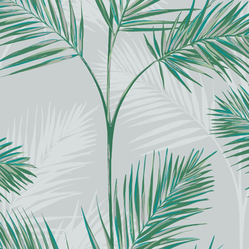 (One Size, Stone Grey) Fine Decor South Beach Palm Leaf Wallpaper