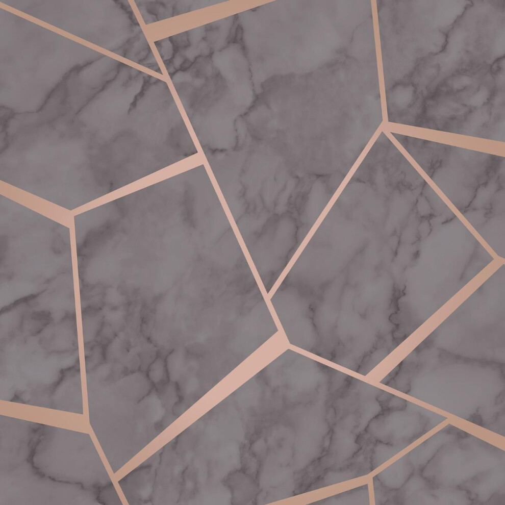 (10m x 52cm, Charcoal Grey/Copper) Fine Decor Fractal Marble Geometric Wallpaper