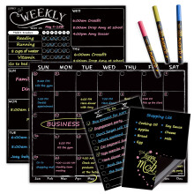 Calendar lunar cu tabla magnetica JJPRO - set combinat de tabla pentru planificator saptamnal cu markere cu creta lichida neon stralucitoare - l
