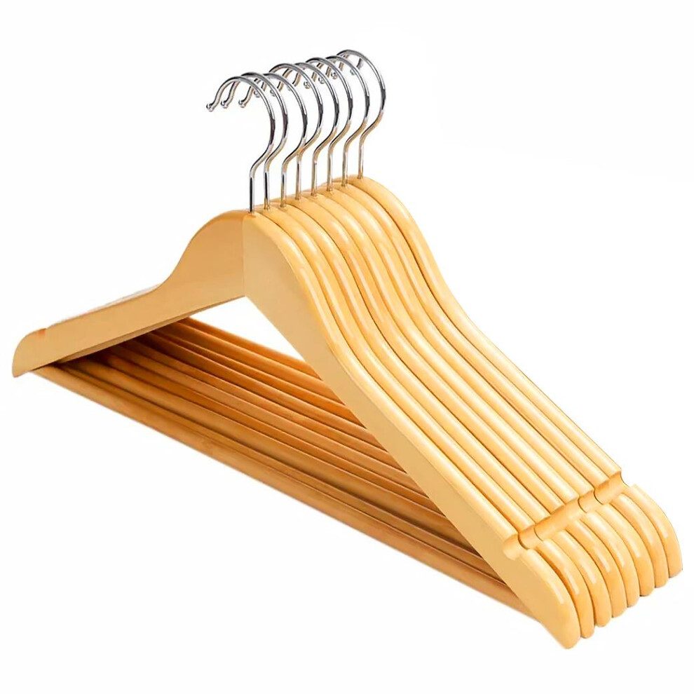 (Quantity) GEEZY Wooden Coat Hangers with Trouser Bar Shoulder Notches for Clothes Garments