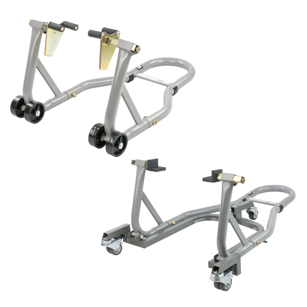 KCT Heavy Duty Front Paddock & Rear Stands with Dolly for Motorbike Maintenance