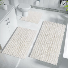 Yimobra Bathroom Rugs Sets 3 Piece Fluffy Plush Chenille Baht Room Mats Sets with Toilet Rug U Shaped Soft Shaggy Absorbent No
