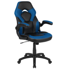 X10 Gaming Chair Racing Office Ergonomic Computer PC Adjustable Swivel Chair with Flipup Arms BlueBlack LeatherSoft