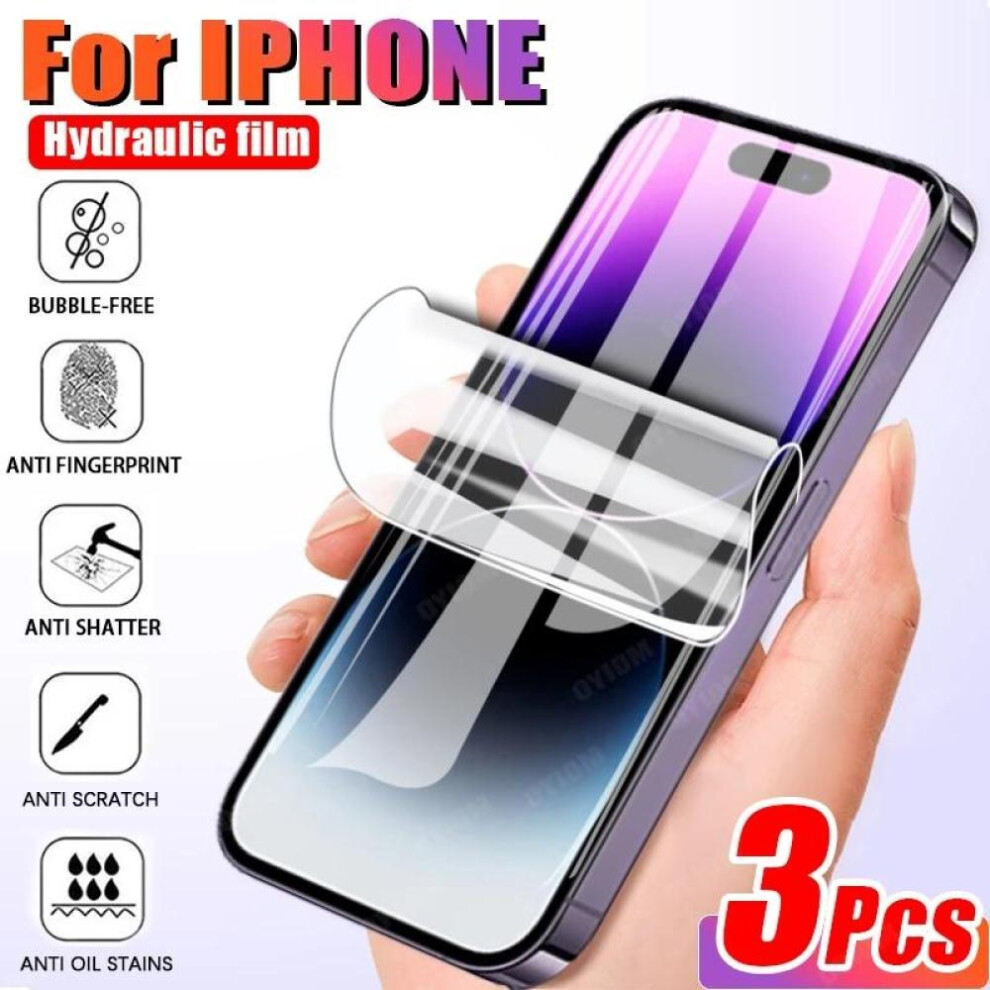 (iPhone 14 Plus, White) 3Pcs 3 PCS Screen Protector Hydrogel Film for IPhone 14 13 12 11 Pro Max Protective Film Soft IPhone X XR XS 14 Plus 13 Mini 14Pro Not Glass