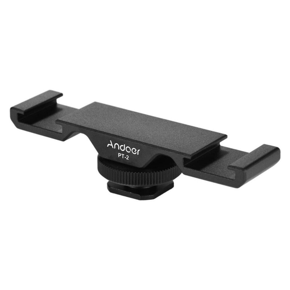 (Black) Andoer PT-2 Double Cold Shoe Mount Extension Bar Dual Bracket for DV DSLR Camera Smartphone Mic LED