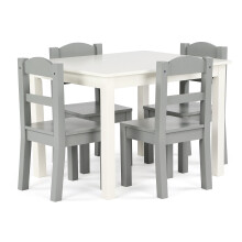 Humble Crew WhiteGrey Kids Wood Table and 4 Chairs Set 26x22x19 inches 10x10x22 inches 10 inches