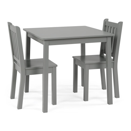 Humble Crew  Grey Kids Wood Table and 2 Chairs Set  Square
