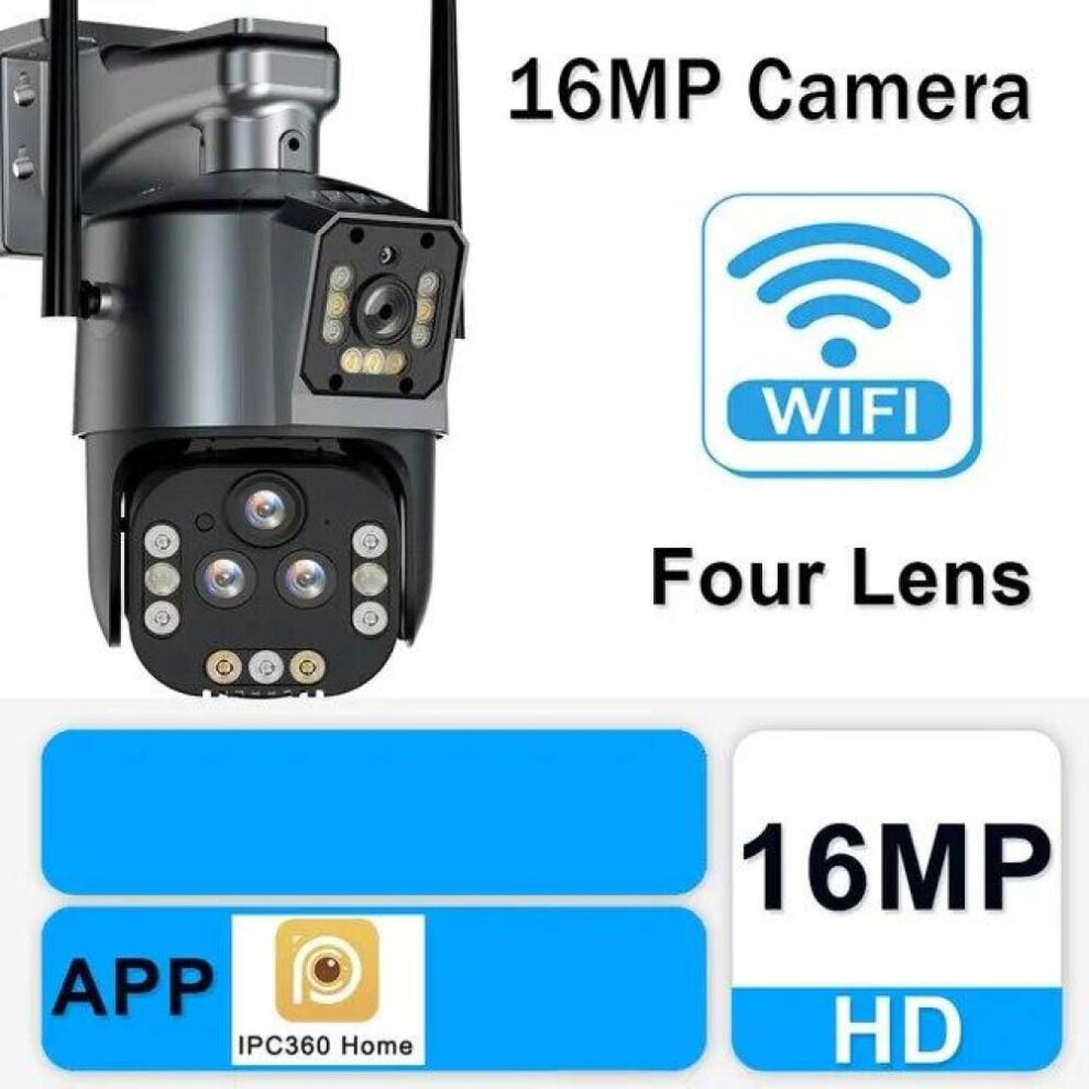 (AU Plug) 16MP 8K Wifi IP Camera 20X Zoom Four Lens Outdoor Wireless Security Camera PTZ 360 Smart Home Security Protection CCTV Wifi Surveillance Cameras