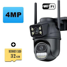 (4MP Add 32G) New EU 12MP 6K WiFi Camera Outdoor Three Lens Dual Screens 8X Zoom CCTV Mini Video Cam Auto Tracking Security Protection Surveillance iCSee App