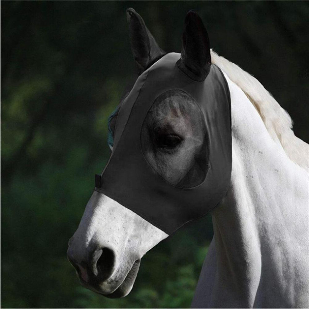 (Black) 1Pcs Horse Mask Mosquito Fly Breathable Stretch Resistant Elastic Equestrian Supplies Riding Equipment