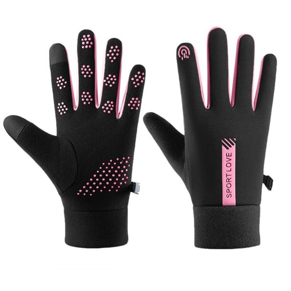 (Rose Red) Winter Gloves Women Cycling Bike Thermal Fleece Cold Resistance Windproof Bicycle Warm Outdoor Running Skiing Mittens