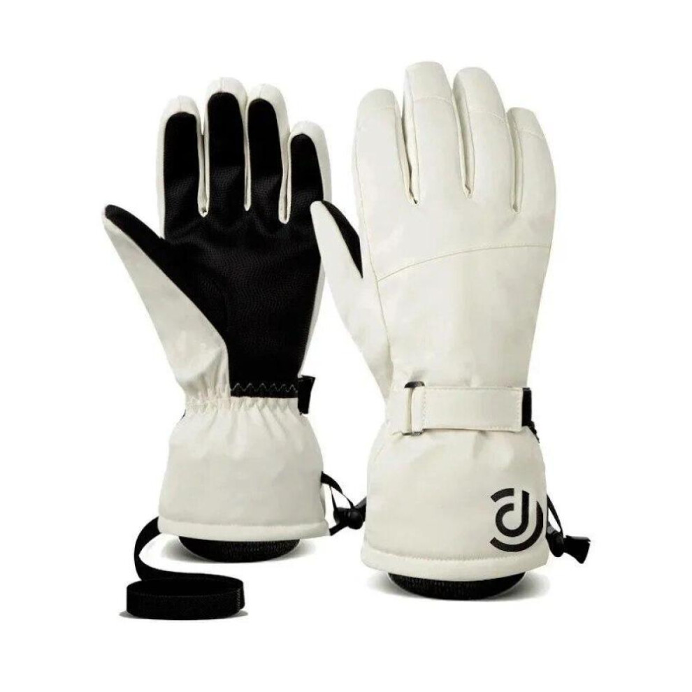 (White, S) Winter Men Women Ski Gloves Windproof Warm Waterproof  Touch-Screen Fleece Non-slip Snowboard Snowmobile Cycling Skiing Gloves