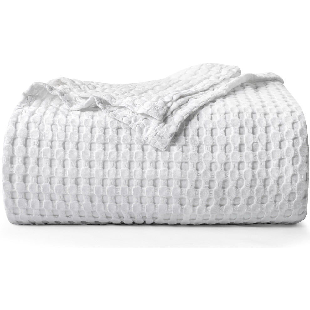 Utopia Bedding Cotton Waffle Blanket 300 GSM White 60x50 Inches Soft Lightweight Breathable Bed Blanket Throw Size Layering