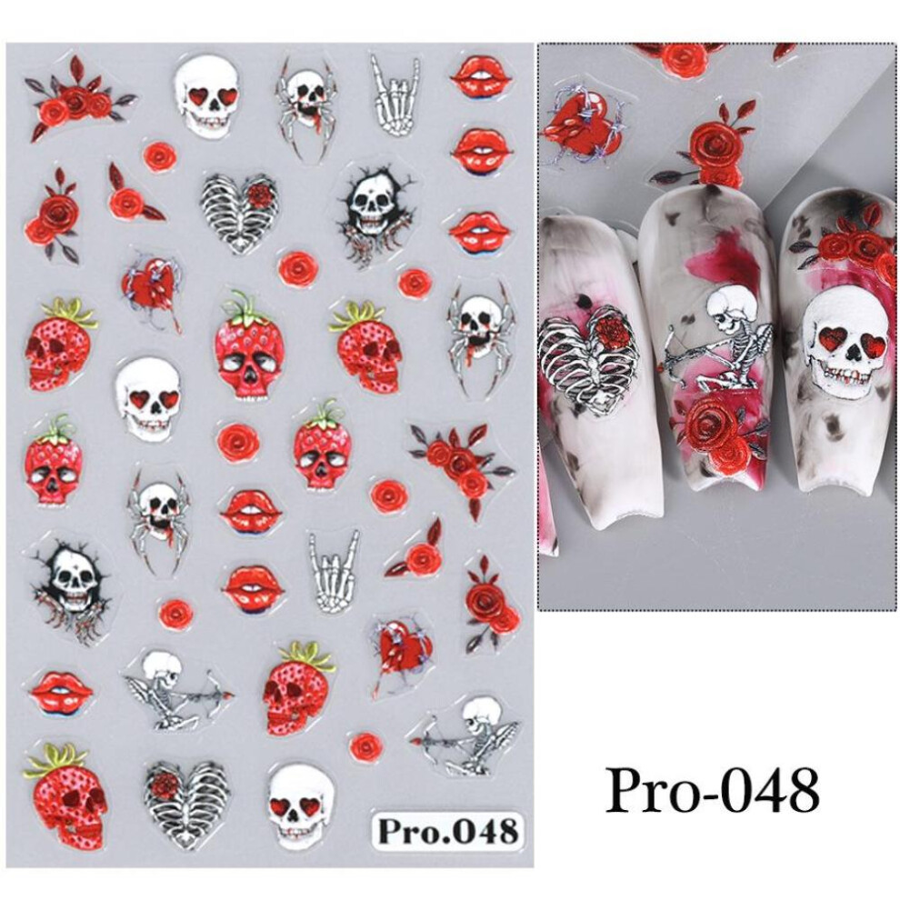 (PRO-048) 3D Halloween Nail Art Sticker Embossed Pumpkin Rose Ghost Skull Nail Decals Spider Web Designs  Adhesive Sliders Sticker Manicure