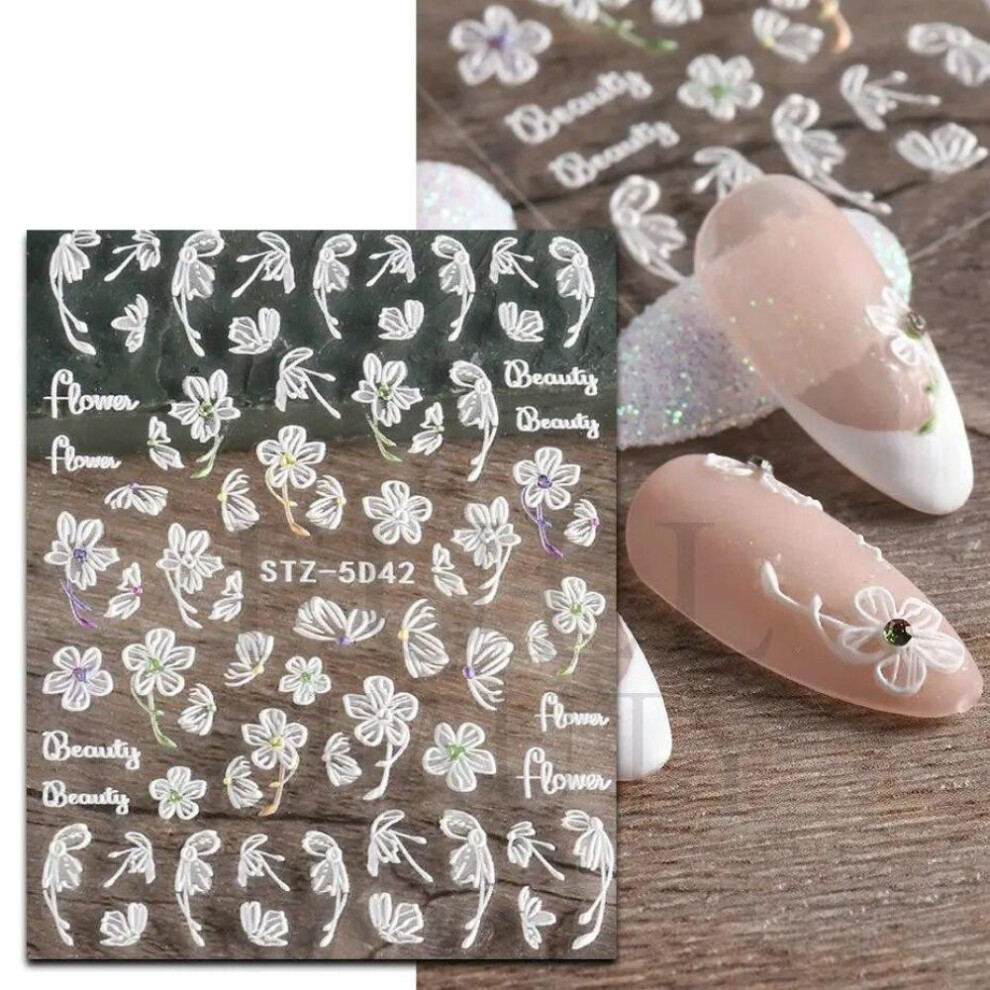 (STZ-5D42) 5D Acrylic Flowers Nail Stickers Nails Art Decals Floral Lace Nail Slider Summer Manicure Decor Foils