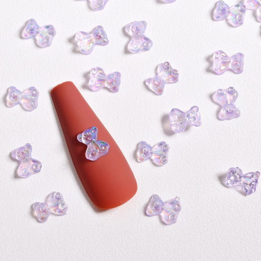 (Purple) 50pcs Kawaii 3D Bear Nail Art Resin Decorations