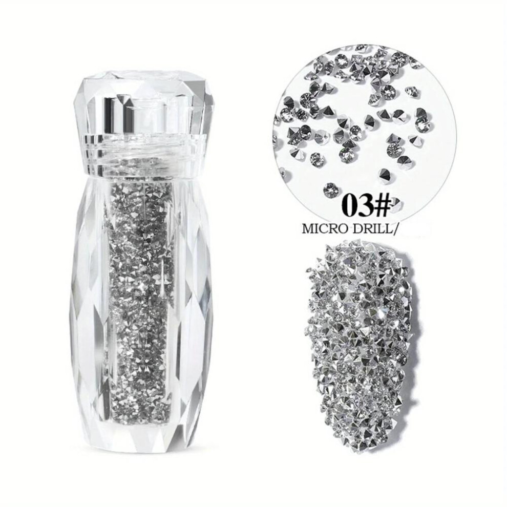 (Silver) Glitter Nails Rhinestones Fairy Micro Crystal Beads 3D Nail Art Accessories DIY Pixie Design Manicure Decoration