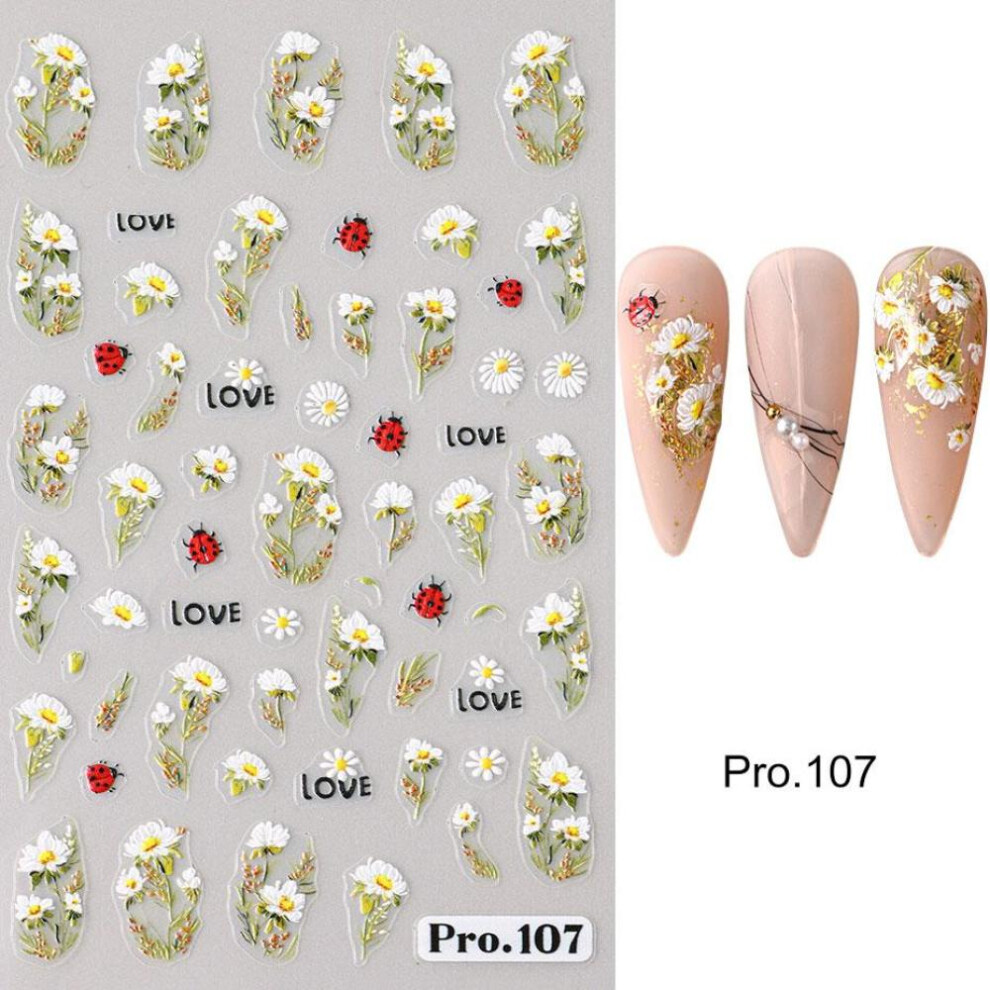 (PRO-107) 5D Cute Bee Daisy Flower Nail Stickers Petals Blossom Butterfly Insect Self-Adhesive Manicure Decal DIY Charms Nails Decor
