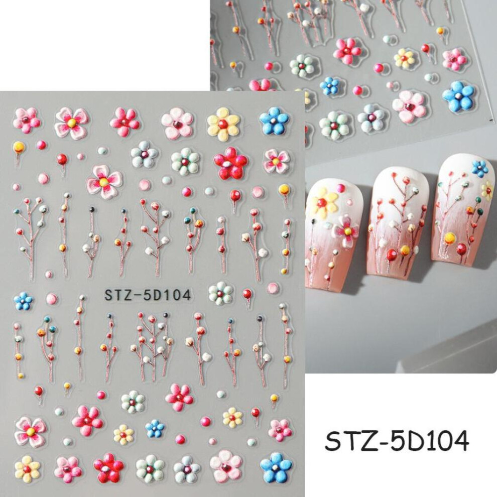 (STZ-5D104) 5D Black Glitter Nail Stickers Watercolor Blooming Nail Manicur Spring Floral Adhesive Transfer Decals Slider Nail Art Decor
