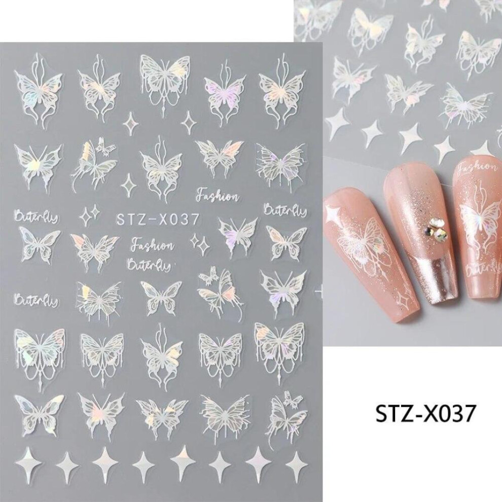 (STZ-X037) Metallic Black Butterfly Nail Art Stickers 3D Dark Style Charms Sliders DIY Nail Decals Manicure Decoration