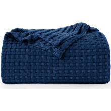 Utopia Bedding Cotton Waffle Blanket 300 GSM Navy 90x108 Inches Soft Lightweight Breathable Bed Blanket King Size Layering A