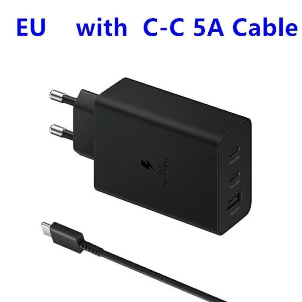 65W Trio Super Fast Charger USB-C For Samsung Galaxy S23 S22 S21 S20 Note 10 20 Ultra S10 S9 Plus + Quick Adapter TYPE C Cable