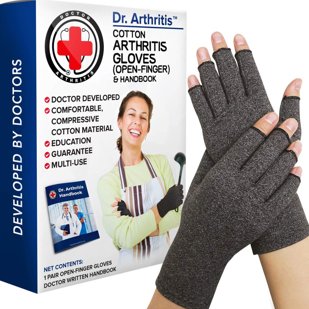 Dr. Arthritis Doctor Developed Compression Gloves For Women And Men, Open-Finger Arthritis Gloves For Carpal Tunnel, Typing & Hand Pain Relief, With Doctor Handbook