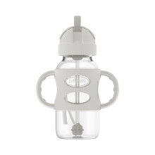 Dr. Brown's Milestones Weithals Sippy Straw Flasche mit Silikongriffen, 9 oz/270 mL, Grau, 6m+