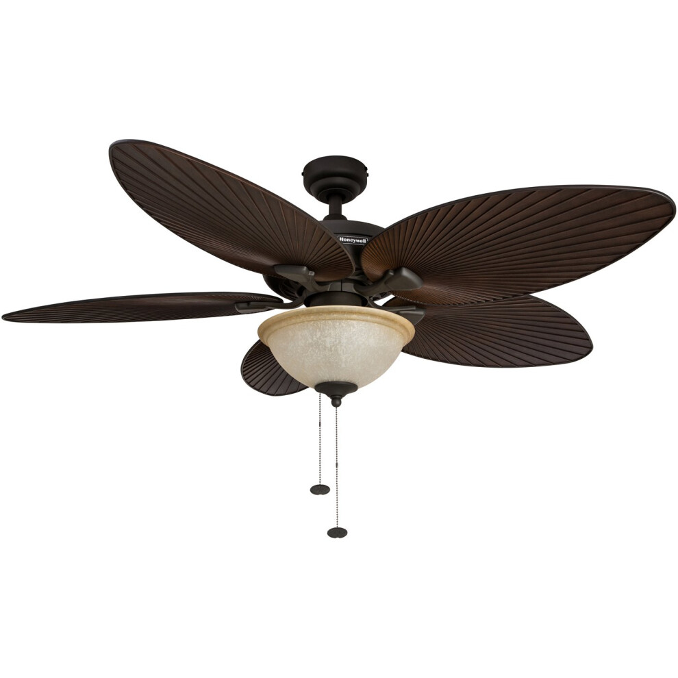 Honeywell Ceiling Fans Palm Island  52 Inch Tropical Indoor Outdoor Ceiling Fan with Light  Pull Chain  Dual Mounting Options  5