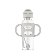 Dr. Brown's Milestones Schmaler Trinkhalmbecher, Auslaufsicher, 100% Silikongriffe, 8 oz/250 mL, Grau, 6m+