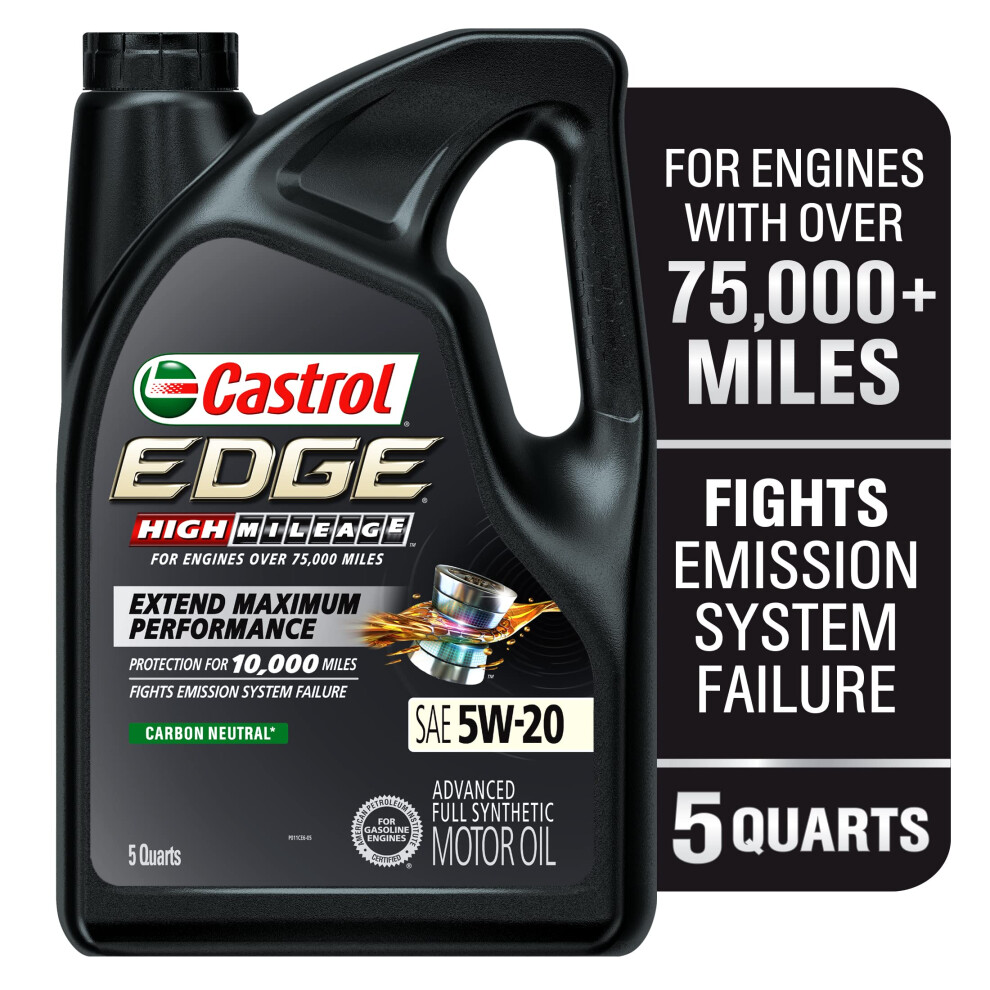 Castrol 03143C Edge High Mileage 5W20 Advanced Full Synthetic Motor Oil  5 Quart