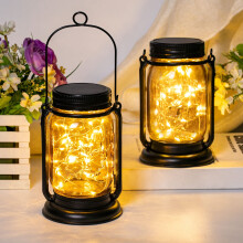 EKong Solar Lanterns Fairy Lights  2 Pack Solar Mason Jar Lights  Hanging Solar Lanterns Outdoor Waterproof  Glass Jar Starry F