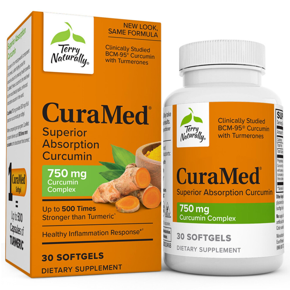 Terry Naturally Curamed 750 Mg Curcumin Complex 30 Softgels Superior Absorption Bcm95 Nongmo Gluten Free Halal 30 Se