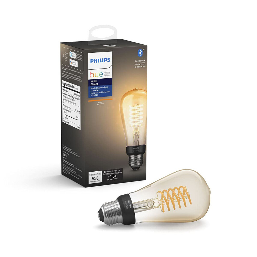 Philips Hue White Dimmable Filament ST19 LED Smart Vintage Edison Bulb  Bluetooth  Hub Compatible Hue Hub Optional  Voice Act