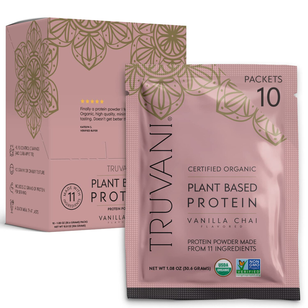 Truvani Organic Vegan Protein Powder Vanilla Chai 20g of Plant Based Protein Organic Protein Powder Pea Protein for Women an