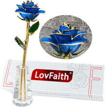 LovFaith Valentijngeschenk Echte Roos Gedipt in 24K Goud met Kristallen Stand, Beste Roos voor Haar