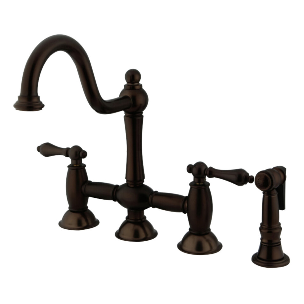 Kingston Brass KS3795ALBS Restoration Kitchen Bridge Faucet with Brass Sprayer  Oil Rubbed Bronze