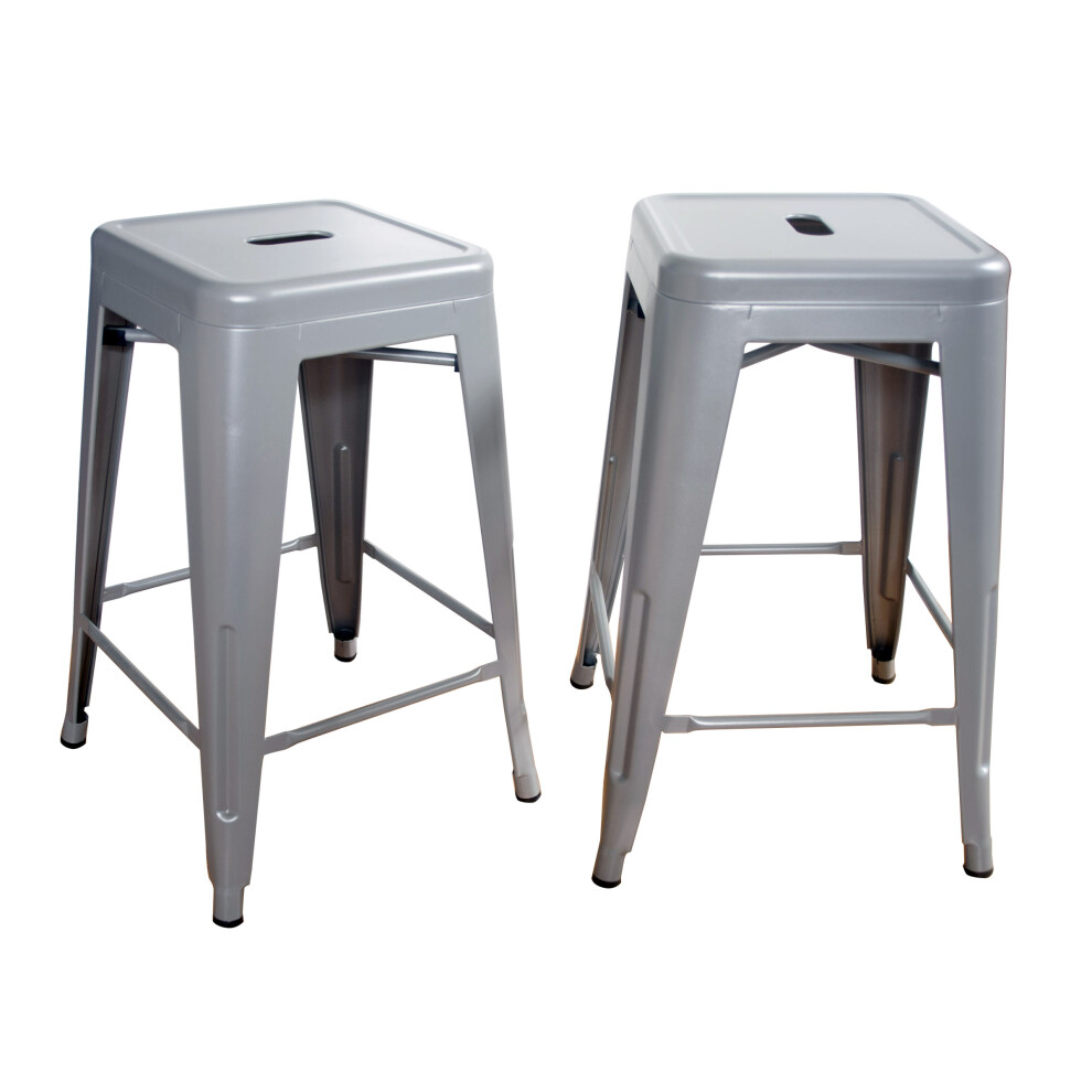 Tabouret de bar en m   tal Loft Silver de 24 pouces, 2 pi   ces