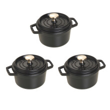 STAUB 3 PCS: CAST IRON ROUND COCOTTE, 14CM, BLACK