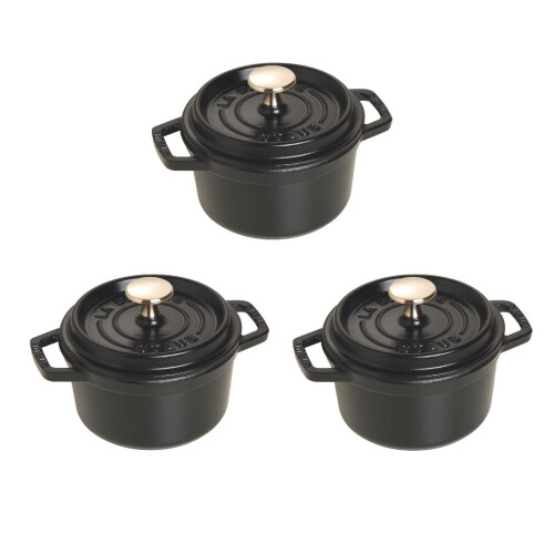 STAUB 3 PCS: CAST IRON ROUND COCOTTE, 14CM, BLACK